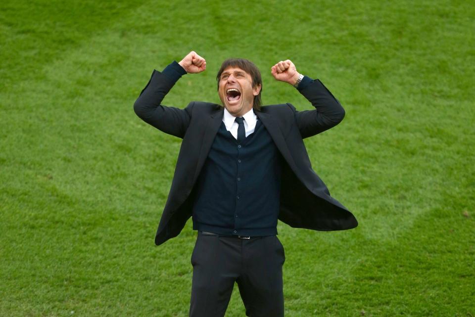 <p>Antonio Conte celebrates another huge win for Chelsea at Stoke </p>