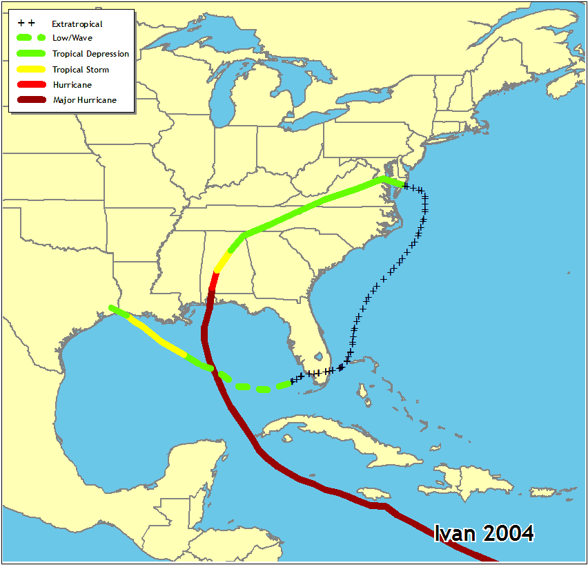 Hurricane Ivan's path in 2004.