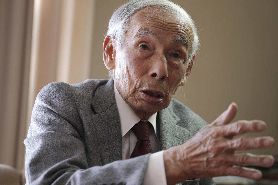 In this Feb. 3, 2019, photo, Kazuo Oda, a retired trading house executive and longtime tennis friend of Emperor Akihito, speaks during an exclusive interview with the Associated Press in Tokyo. Akihito’s Heisei era will end when he abdicates on April 30 in favor of his elder son, 58-year-old Crown Prince Naruhito, beginning a new, as yet unnamed era. (AP Photo/Eugene Hoshiko)