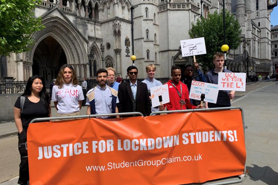 Students gathered in support of the legal action against University College London (Tom Pilgrim/PA) (PA Wire)