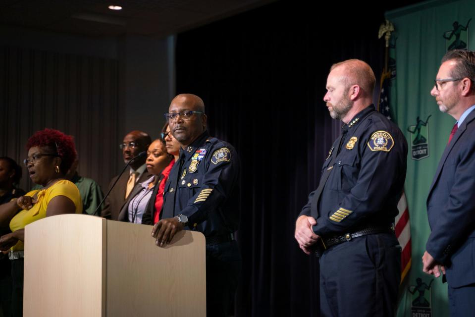 Detroit Police Chief James White provides an update on a shooting near Plymouth Road and Coyle Street, along with multiple other shootings that have impacted the community, during a press conference at the Detroit Public Safety Headquarters on Monday, Aug. 1, 2022.