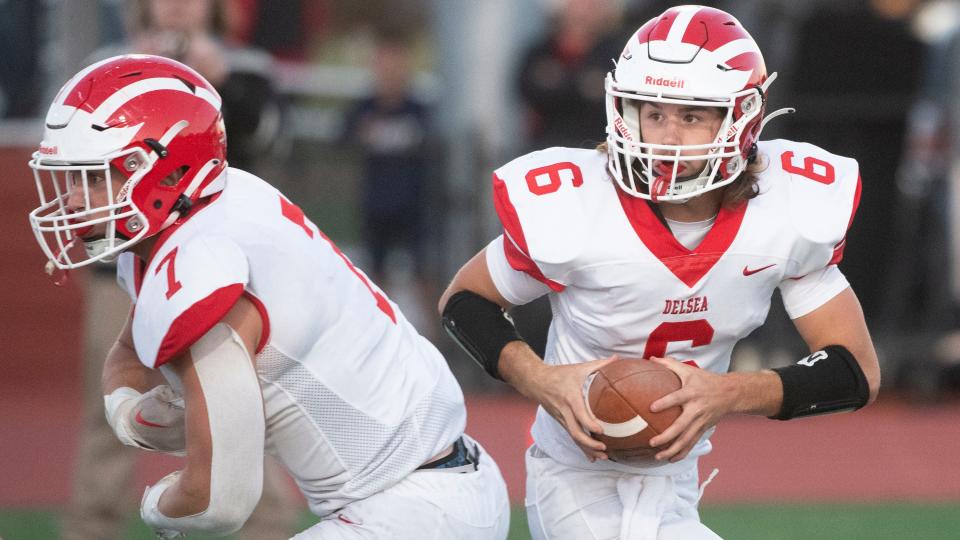 Delsea's Zach Maxwell runs the ball during the football game between Delsea and Kingsway played at Kingsway Regional High School in Woolwich Township on Friday, September 23, 2022.  