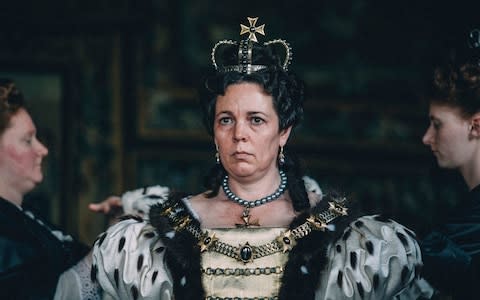 Olivia Colman as Queen Anne in The Favourite - Credit: AP