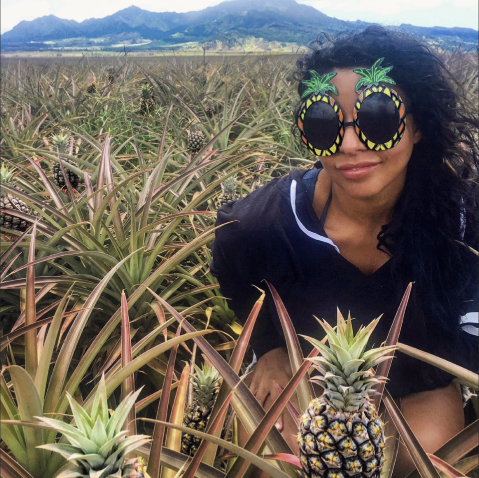 Rachael Minaway pictured in a pineapple field in Hawaii. 