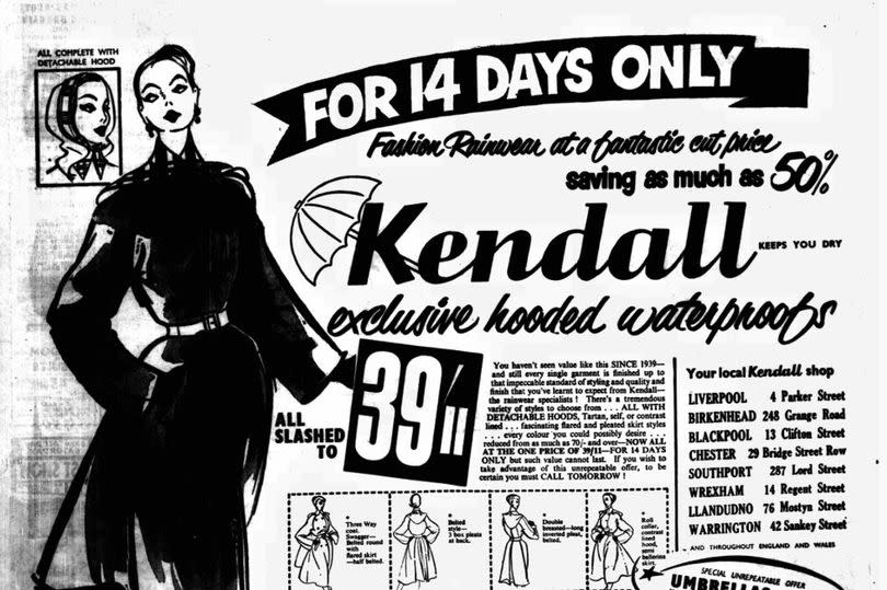 An advertisement for Kendall on Parker Street, Liverpool City Centre. Printed in the Liverpool ECHO on October 31, 1952