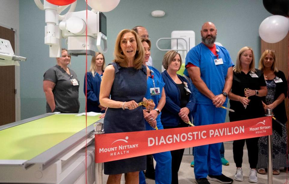 Mount Nittany Health CEO Kathleen Rhine talks Monday about the completion of the first phase of the renovated Diagnostic Pavilion in an exam room with X-ray and fluoroscopy capabilities. Abby Drey/adrey@centredaily.com