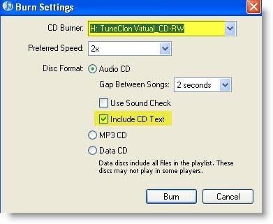 CD burn settings