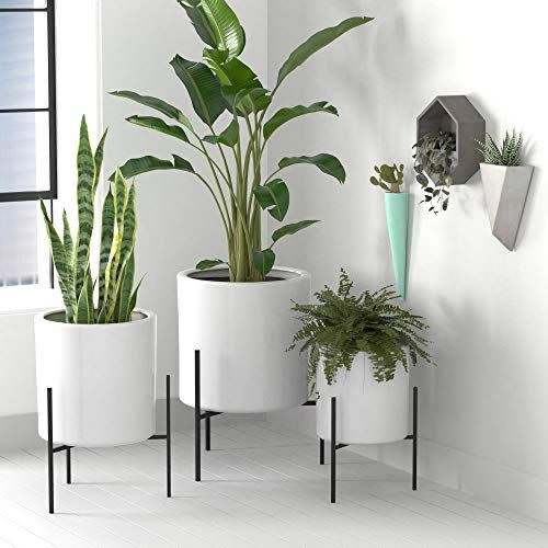 Amazon Brand – Rivet Mid-Century Ceramic Planter with Stand, 14"H, White