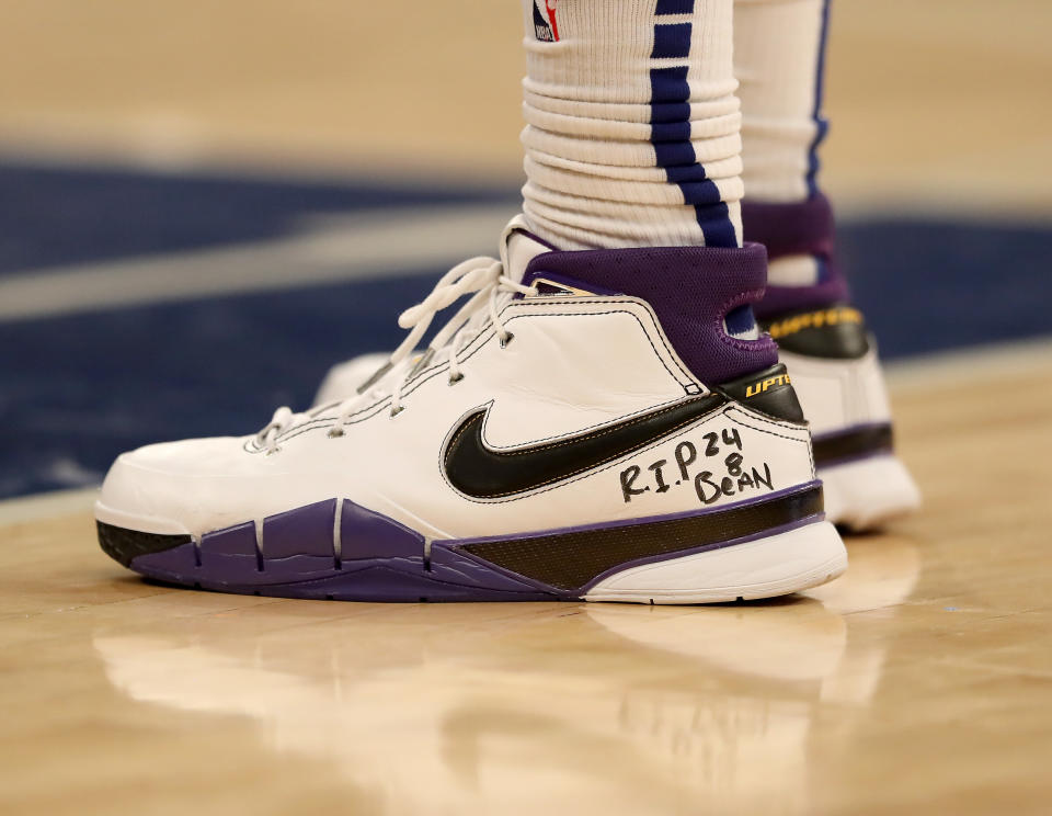 Marcus Morris Sr. of the New York Knicks wearing sneakers in honor of Kobe Bryant at a game against the Brooklyn Nets on Jan. 26.&nbsp;