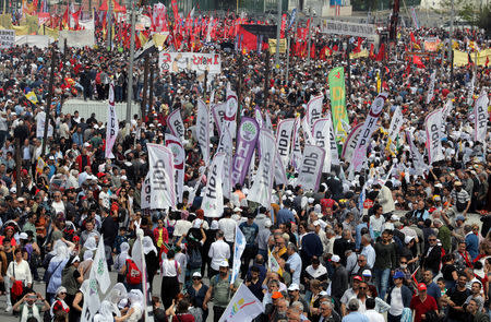 People attend a May Day rally in Istanbul, Turkey, May 1, 2019. REUTERS/Huseyin Aldemir