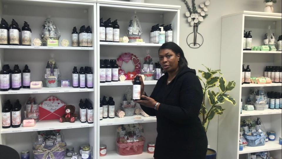 Franklinville resident Priscilla Smith-Garcia in November 2023 moved her business making all-natural candles and soaps out of her home and into the Southwood Shopping Center at 875 Mantua Pike (Route 45) in West Deptford. She and her husband, Jose, are looking forward to a renovation of the center including adding a grocery store to the tenant list. PHOTO: Jan. 29, 2024.
