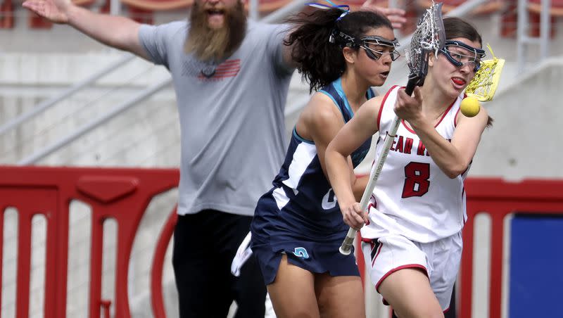 Bear River and Juan Diego compete in the 4A girls lacrosse state championship game at Zions Bank Stadium in Herriman on Thursday, May 26, 2022.