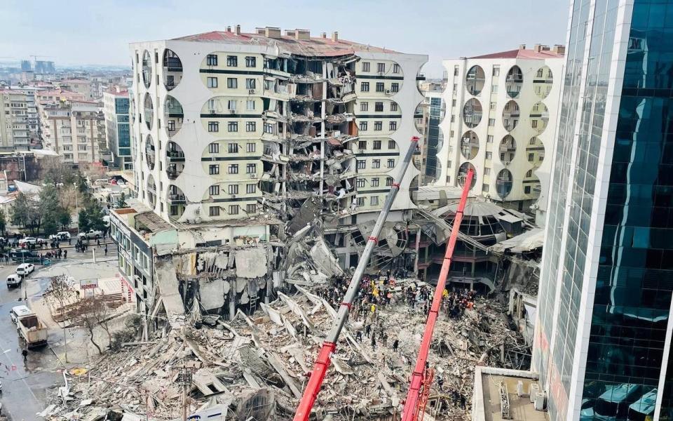 A view of collapsed Galeria Business Center after 7.4 magnitude earthquake hits Diyarbakir - Anadolu