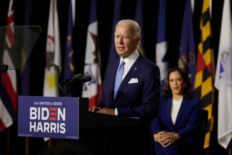 Democratic presidential candidate Biden and vice presidential candidate Harris hold first joint campaign appearance as a ticket in Wilmington, Delaware