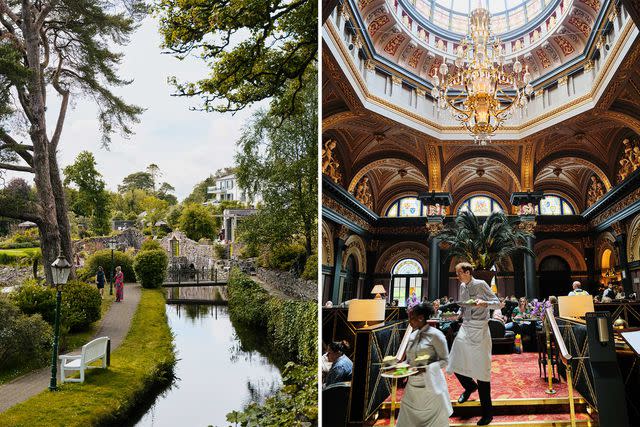 <p>Simon Watson</p> From left: The gardens of the Galgorm resort and spa; the Victorian-era dining room at Belfast’s Merchant Hotel.