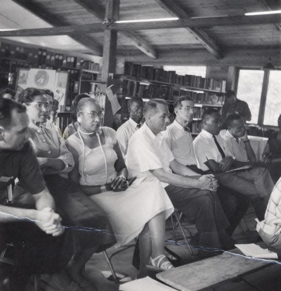 Dr. Martin Luther King Jr. attends a conference at the Highlander Folk School in Monteagle, Tennessee, over Labor Day Weekend in 1957.