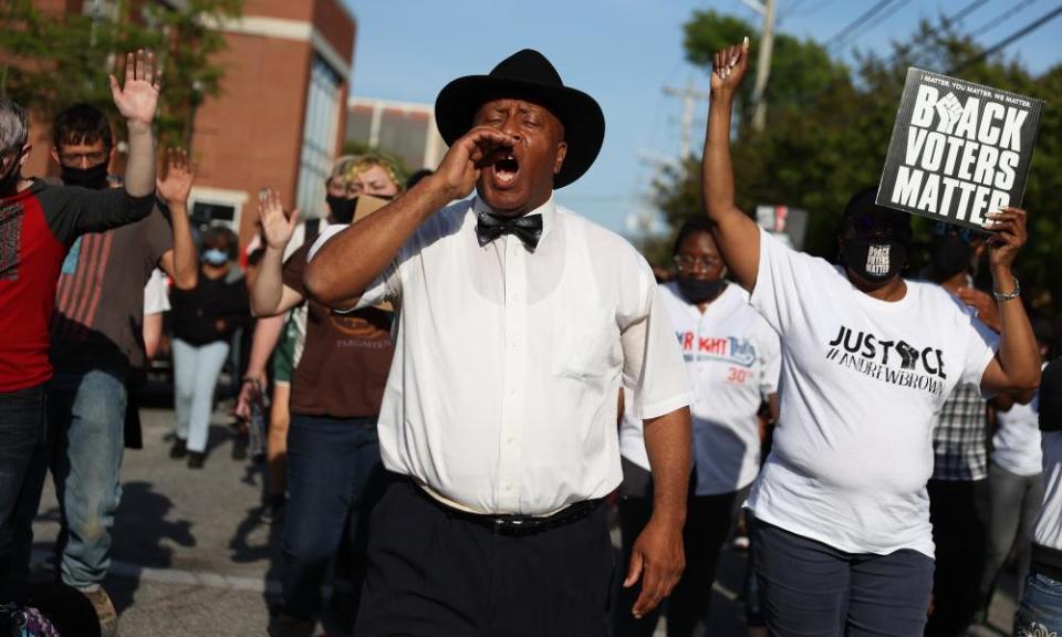 The Rev Tim Stallings joins protesters in Elizabeth City.