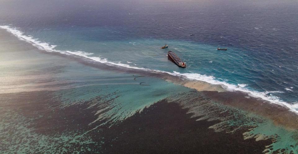 The vessel ran aground at Blue Bay Marine Park off the coast of Mauritius.