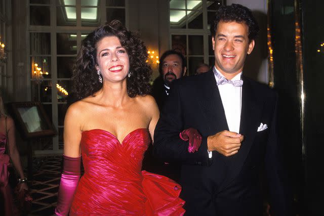 <p>GARCIA/Gamma-Rapho/Getty</p> Tom Hanks and Rita Wilson in 1988