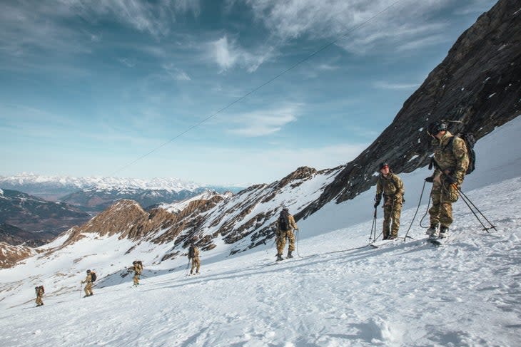 <span class="article__caption">Like Powder 8s but your life depends on it: the Alpha Team practices roped skiing for glacial travel, a gradable aspect of the race. </span> (Photo: Max Archambault)