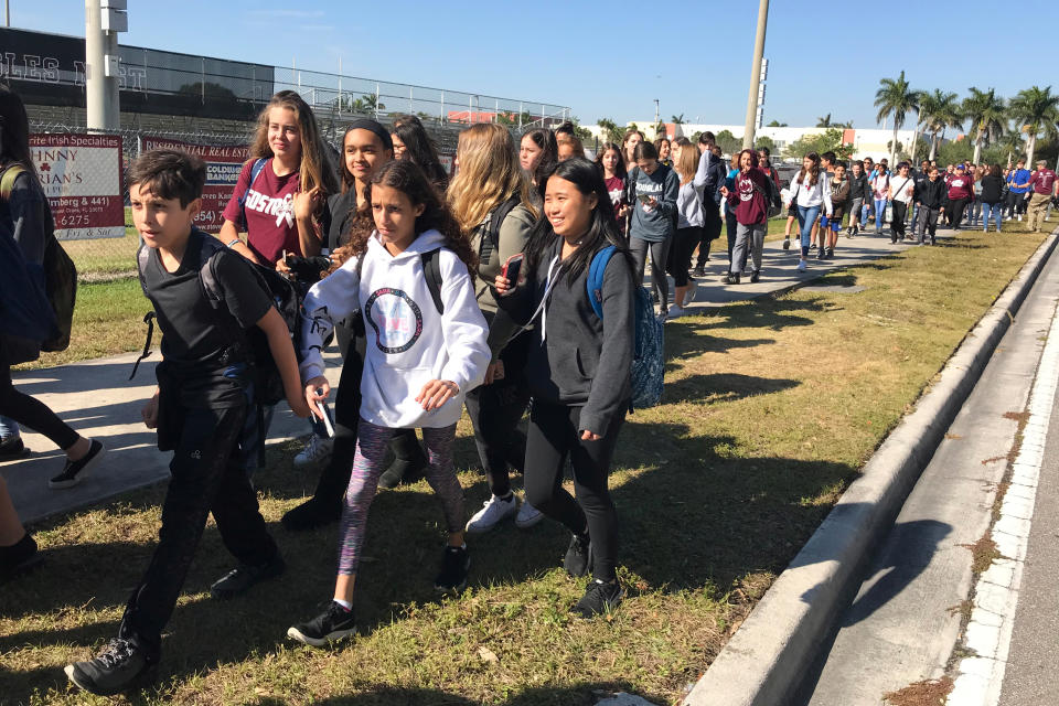 <p>Students walkout at Marjory Stoneman Douglas High School during National School Walkout to protest gun violence in Parkland, Florida, U.S., March 14, 2018. (Photo: Joe Skipper/Reuters) </p>