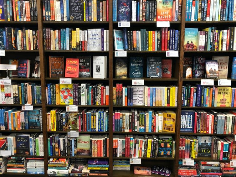 Bookshop shelves.