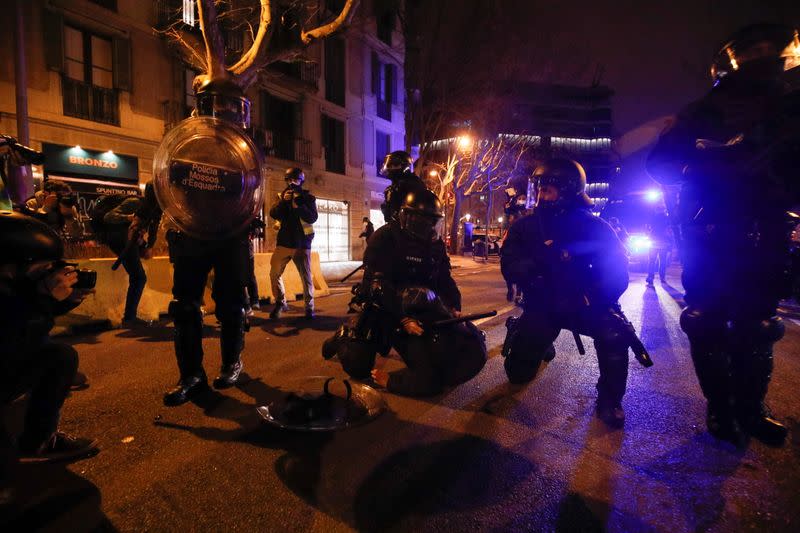 Supporters of Catalan rapper Pablo Hasel protest in Barcelona