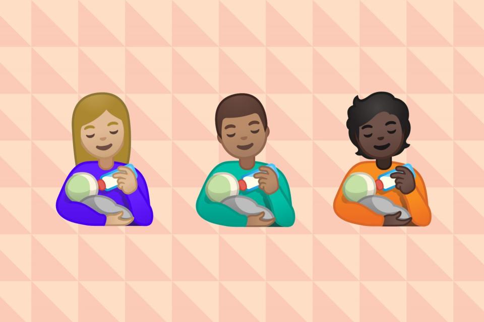 new gender-inclusive emojis featuring men bottle-feeding an infant