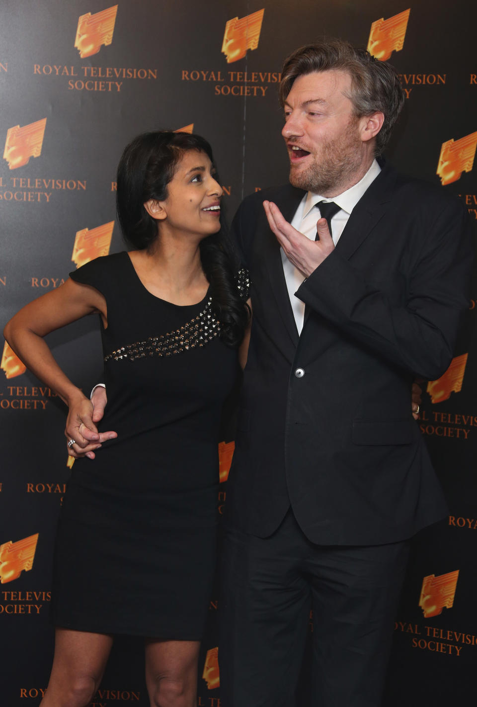 Charlie Brooker and Konnie Huq arrive for the Royal Television Society Programme Awards at Grosvenor Hotel in London, Tuesday, Mar. 19, 2013. (Photo by Joel Ryan/Invision/AP)