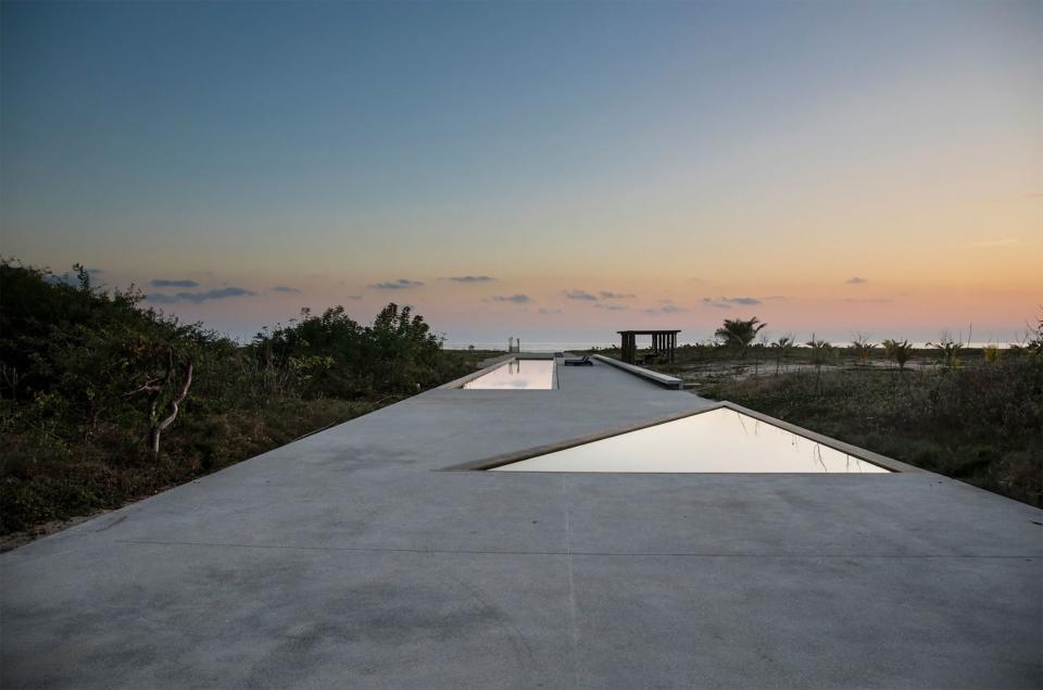 The view from the center of Casa Wabi looking towards the sea. Designed by Tadao Ando, Casa Wabi is a nonprofit arts center located in Puerto Escondido, Mexico.
