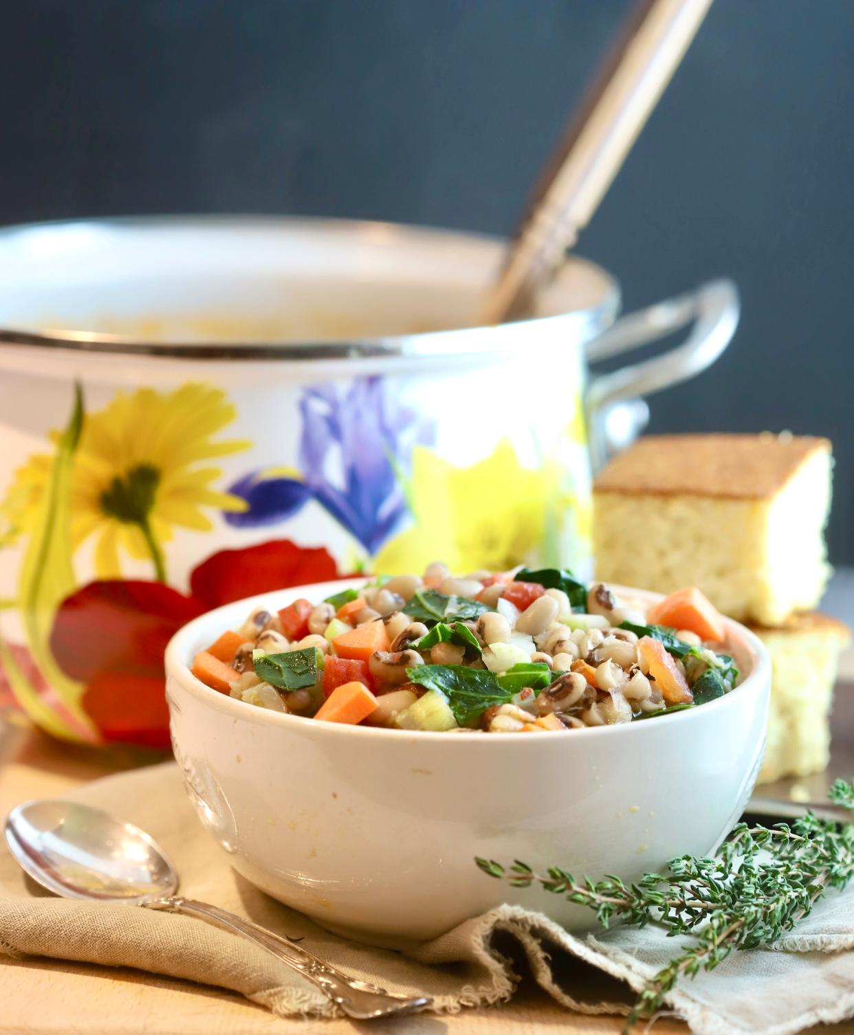 Black-Eyed Pea Soup, full of carrots, celery, onions, and collard greens, is the epitome of a lucky New Year's Day dish