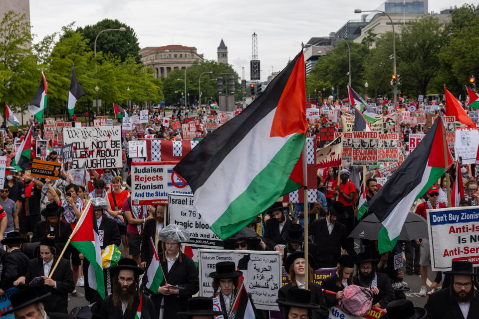 Las protestas en Washington contra la guerra en Gaza . (Foto: Nathan Posner/Anadolu via Getty Images)