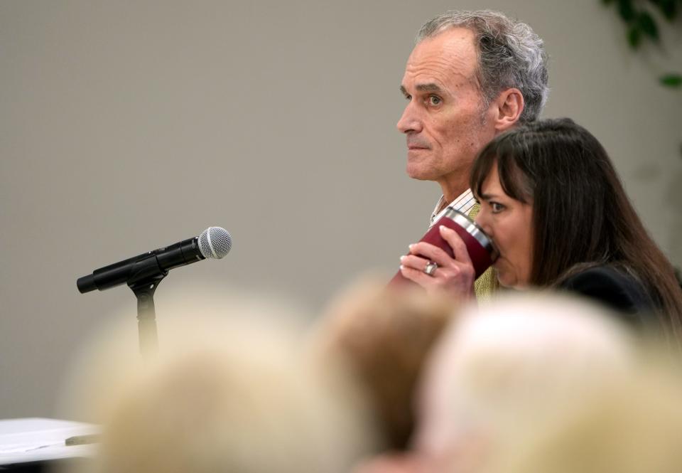 Former UW-La Crosse Chancellor Joe Gow and his wife, Carmen Wilson, attend a disciplinary hearing to decide whether he should be fired as a faculty member from the University of Wisconsin-La Crosse Wednesday, June 19, 2024, in Onalaska, Wisconsin. 



Mark Hoffman/Milwaukee Journal Sentinel