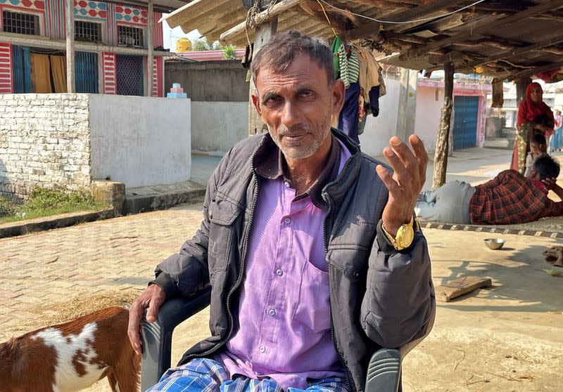 Jakir Khan looks on as he speaks during an interview with Reuters at a village in Bahraich district