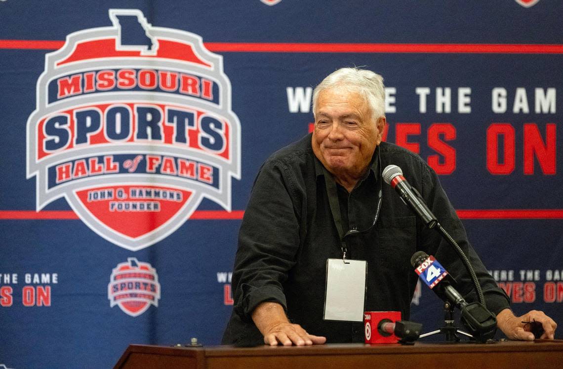 Former Kansas City Star sportswriter Mike DeArmond spoke after being inducted into the Missouri Sports Hall of Fame on Wednesday, March 20, 2024, during a ceremony at Union Station in Kansas City. DeArmond penned stories for The Kansas City Star and The Kansas City Times for four decades.