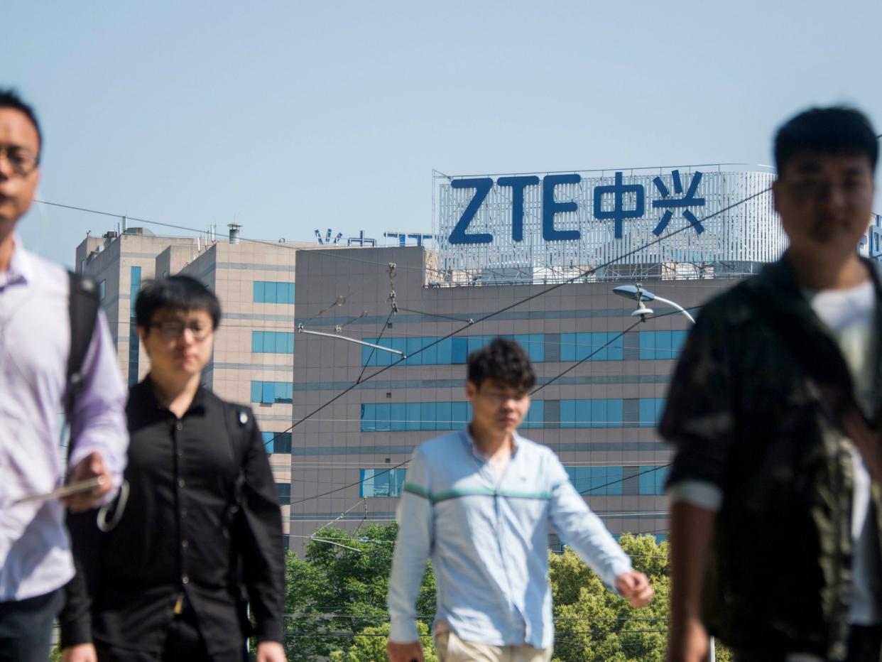 The ZTE logo is seen on an office building in Shanghai on 3 May 2018: JOHANNES EISELE/AFP/Getty Images