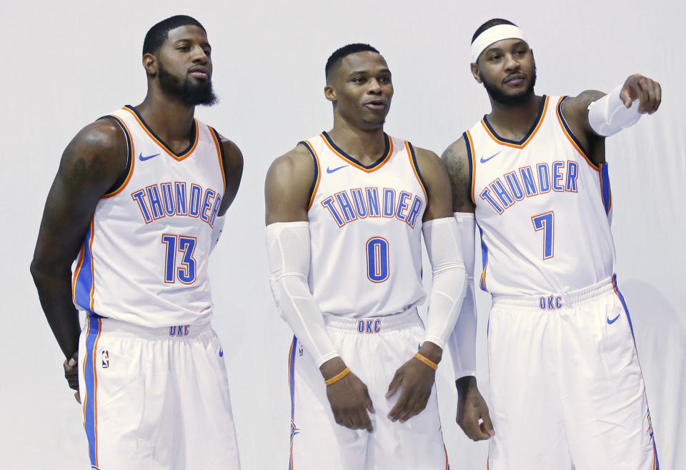The Oklahoma City Thunder have their new Big Three. Can they reach greater heights than the previous version? (AP)