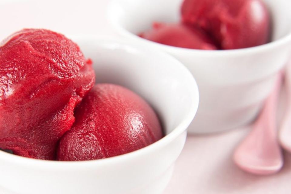 <p>A refreshingly fruity treat even your waistline will appreciate.</p><p><strong>Get the Ninja Creami recipe: <a href="https://skinnyms.com/raspberry-peach-sorbet-5/" rel="nofollow noopener" target="_blank" data-ylk="slk:Raspberry Peach Sorbet;elm:context_link;itc:0;sec:content-canvas" class="link ">Raspberry Peach Sorbet</a></strong></p>