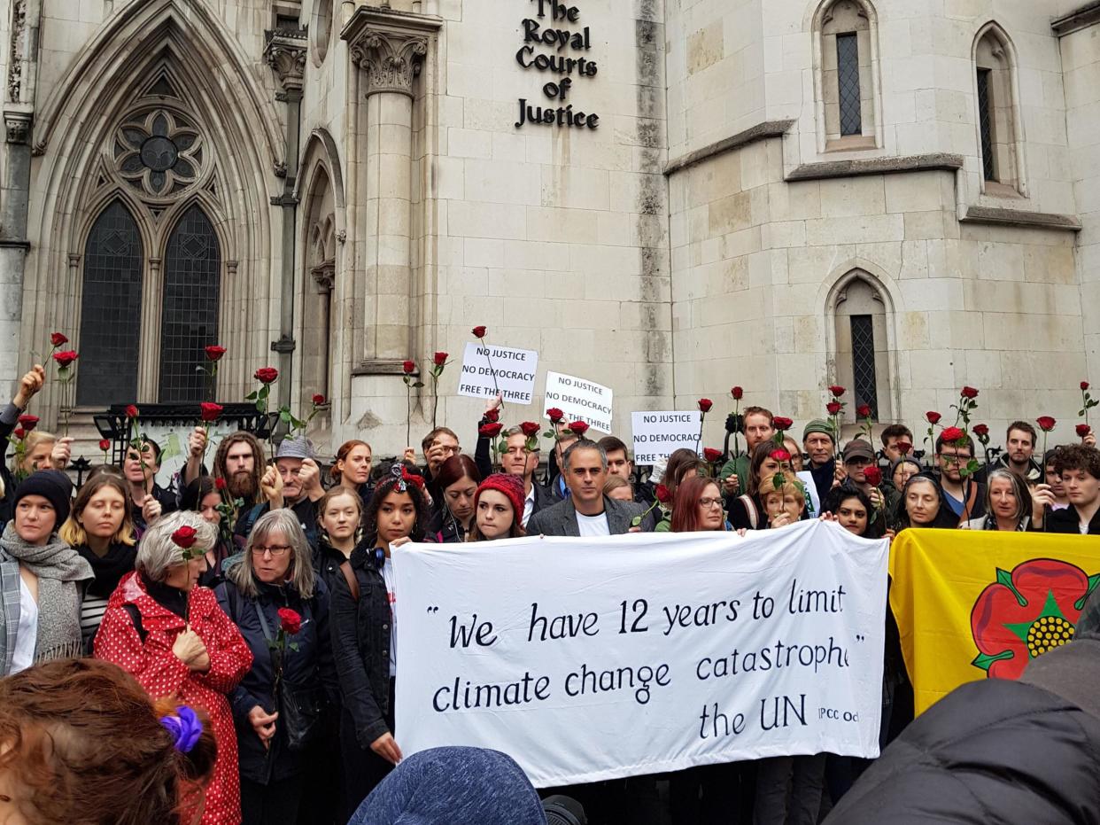 Simon Blevins, Richard Loizou and Richard Roberts became the first peaceful environmental protesters to receive immediate jail terms in this country since 1932: PA