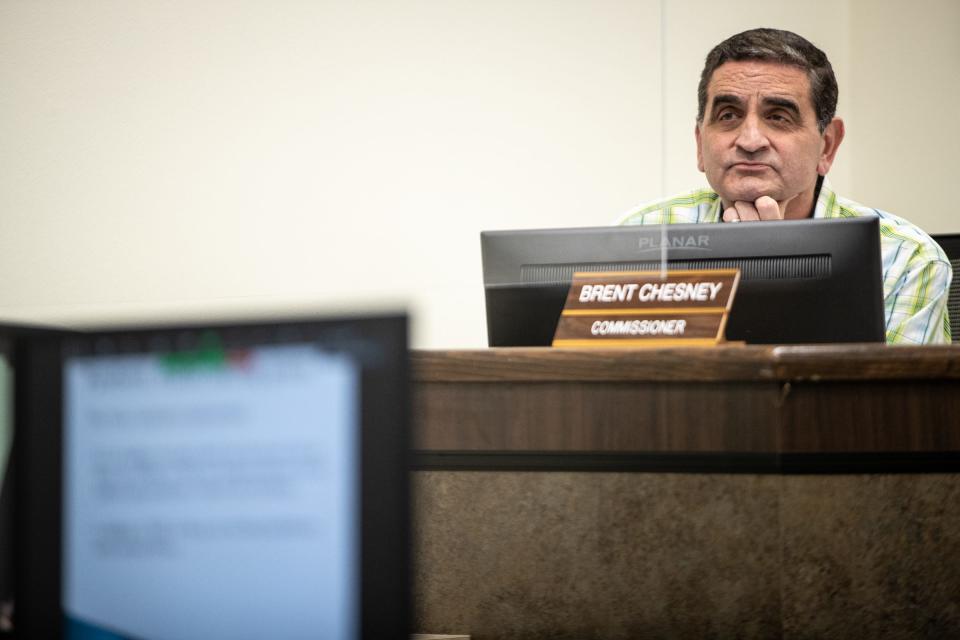 Nueces County Precinct 4 commissioner Brent Chesney listens during a Commissioners Court meeting on April 19, 2022.