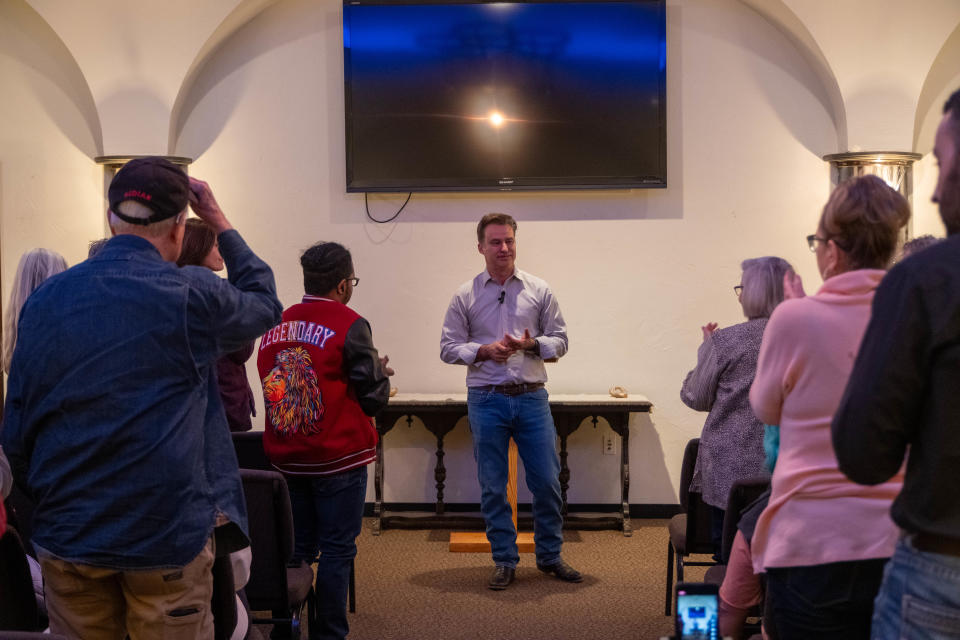 Roland Gutierrez, a Democratic primary candidate for U.S. Senator, gets a standing ovation at his event Saturday in Amarillo.