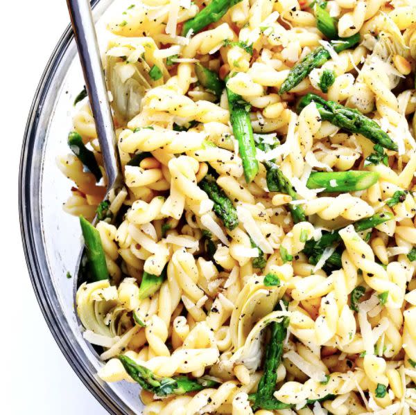 <strong>Get the <a href="https://www.gimmesomeoven.com/lemony-artichoke-pasta-salad/" target="_blank" rel="noopener noreferrer">Lemony Artichoke Pasta Salad recipe</a> from Gimme Some Oven</strong>