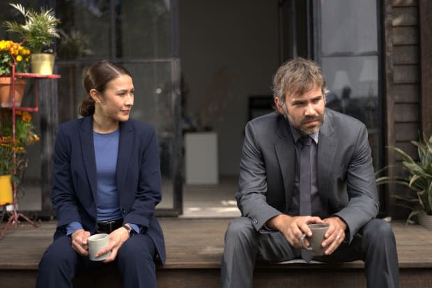 Rossif Sutherland as Jean-Guy Beauvoir with Elle-Maija Tailfeathers as Isabelle Lacoste in "Three Pines"<p>Amazon Prime Video</p>