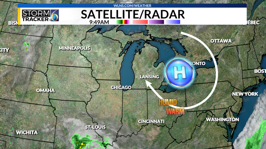 <em>(WLNS) High pressure system pushes east allowing for warm and humid air to return to Mid-Michigan. </em>