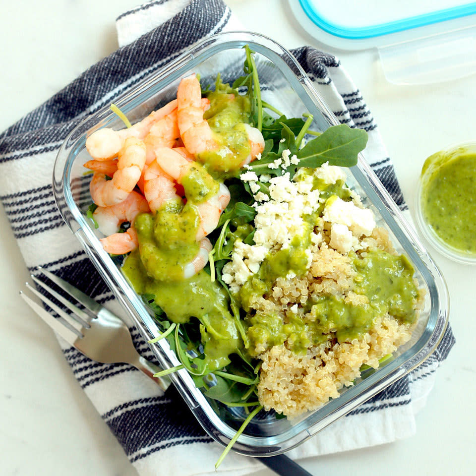 Green Goddess Quinoa Bowls with Arugula & Shrimp