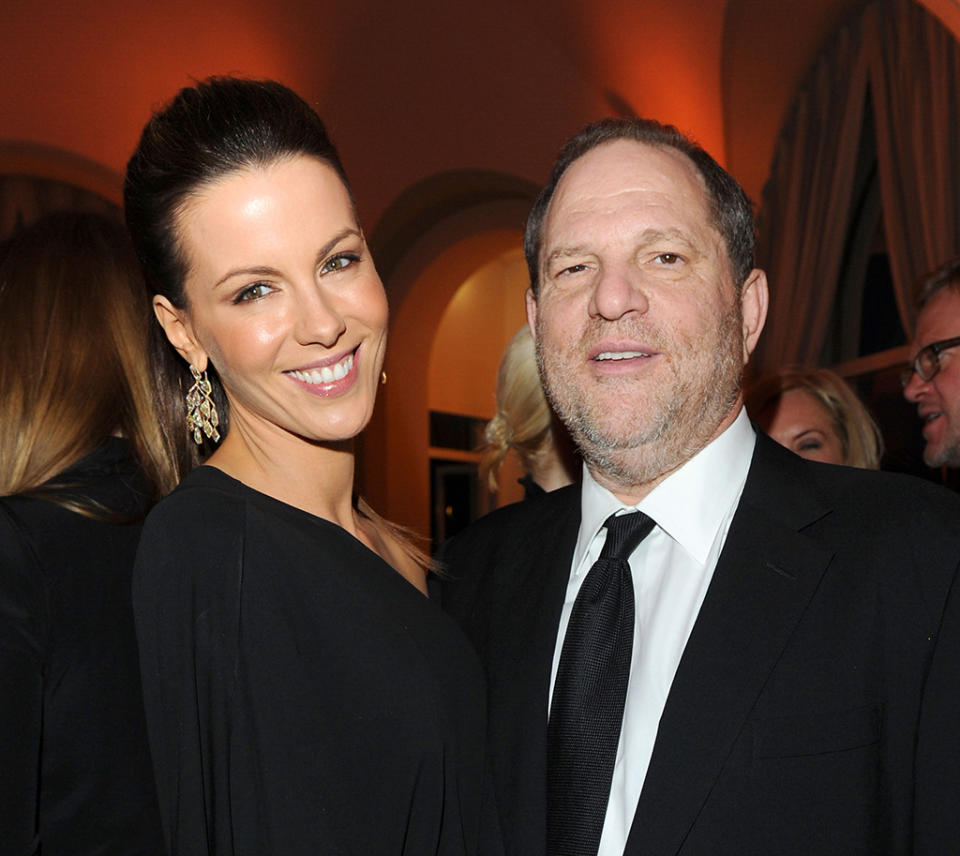 Kate Beckinsale spoke out about an obscene Harvey Weinstein rant in 2001. Here they are at an event at the Cannes Film Festival in May 2010. (Photo: WireImage for Gucci)