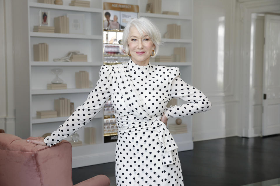 BEVERLY HILLS, CALIFORNIA - MARCH 03: Helen Mirren joins L’Oréal Paris to celebrate the launch of Age Perfect Cosmetics on March 03, 2020 in Beverly Hills, California. (Photo by Rachel Murray/Getty Images for L'Oréal Paris )