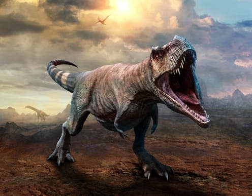 <span class="caption">The ferocious dinosaur.</span> <span class="attribution"><a class="link " href="https://www.shutterstock.com/image-illustration/tyrannosaurus-rex-scene-3d-illustration-1099958171" rel="nofollow noopener" target="_blank" data-ylk="slk:Shutterstock/Warpaint;elm:context_link;itc:0;sec:content-canvas">Shutterstock/Warpaint</a></span>