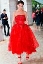 <p> Holmes has proved time and time again she&apos;s not afraid of color. For an American Ballet Theater event in May 2017, the actress wore a vibrant Zac Posen gown from his fall 2017 collection. The strapless ensemble was right up her alley as it had a fit-and-flare skirt and she teamed it with an equally bright pair of red heels. </p>