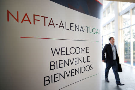 A sign is pictured where the third round of NAFTA talks involving the United States, Mexico and Canada is taking place in Ottawa, Ontario, Canada, September 23, 2017. REUTERS/Chris Wattie